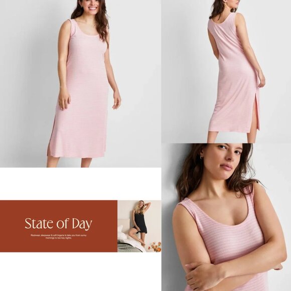 State of Day Sleeveless Ribbed Modal Blend Tank Nightgown Striped Pink NWT - Picture 1 of 9